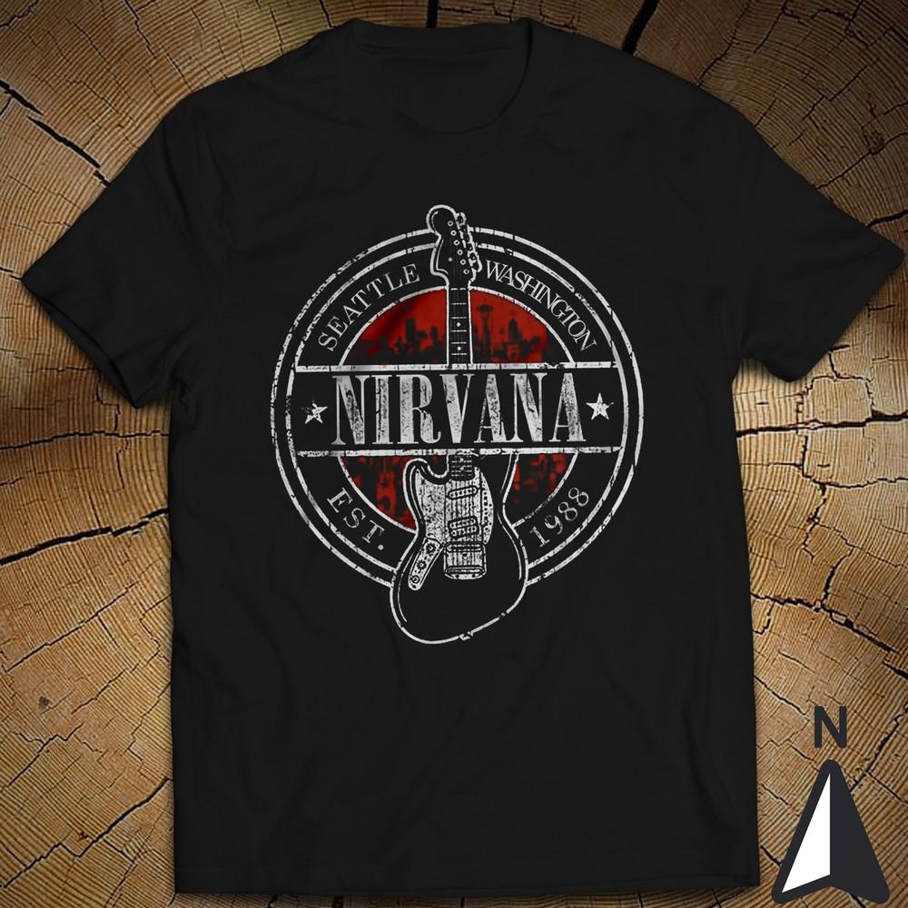 26 Music Beat Rhythm T-Shirt Logo Guitar Seattle Washington Est. 1988 Nirvana Unisex T-Shirt L