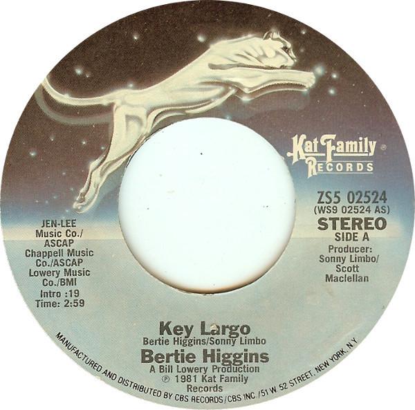

7inch Record BERTIE HIGGINS - Key Largo ZS502524 Kat Family Reco 1981 US Rock Used