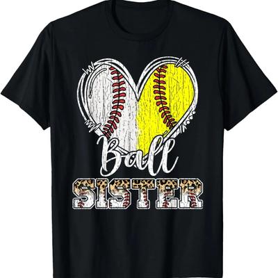 Ball Sister Heart Baseball Softball Sister T-Shirt