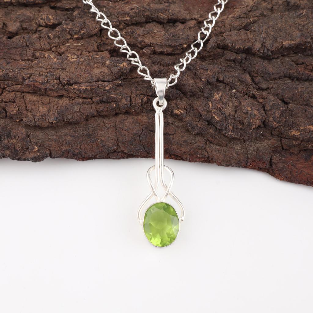 Peridot Jewelry, 925 Solid Sterling Silver Pendant, Handmade Gemstone Jewelry Pendant For Thanksgiving Gift
