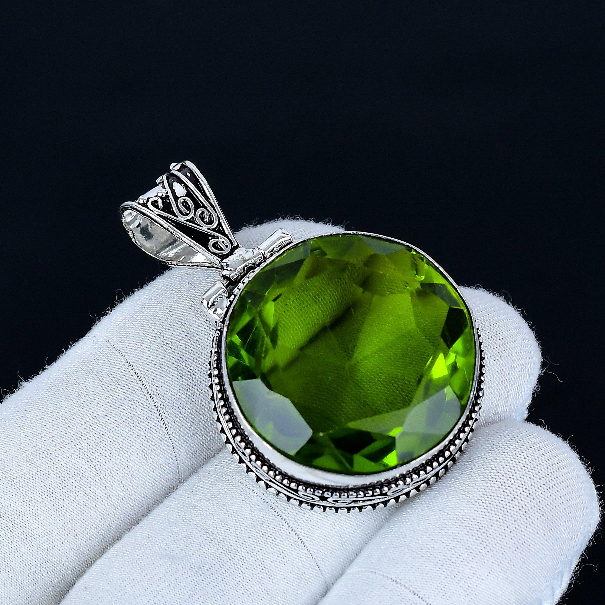 

Peridot Pendant, 925 Sterling Silver Handmade Jewelry, Peridot Silver Pendant, Party Wear Jewelry For Women s, Pendant Valentine s Day Gift 4.5 Cm зелёный