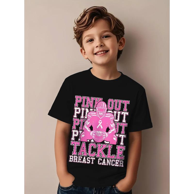 Crewneck Short Sleeve T-Shirt, "Pink Out Eliminate Breast Cancer" Pink Graphic Print