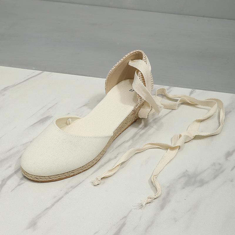 Women's Lace-Up Wedge Heel Straw Sandals - 2024 Spring/Summer Fashion Collection
