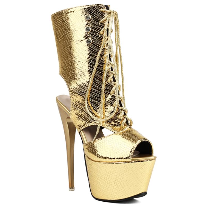 Platform Ankle Boots for Women 2025 Summer Luxury Peep toe Black Gold Silver Short Boot High Heels Dance Shoes Lady Big Size 45