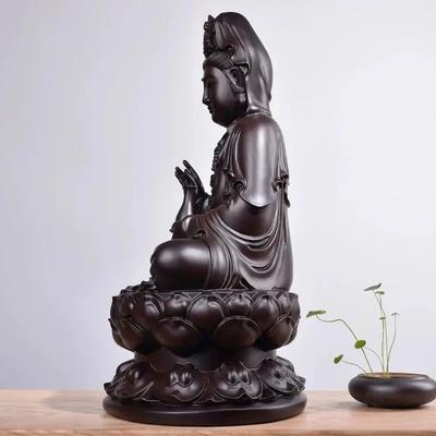 Ebony Wood Engrave Guanyin Ornaments Solid Wood Bodhisattva Figure of The Buddha Household Worship Arts and Crafts Decoration