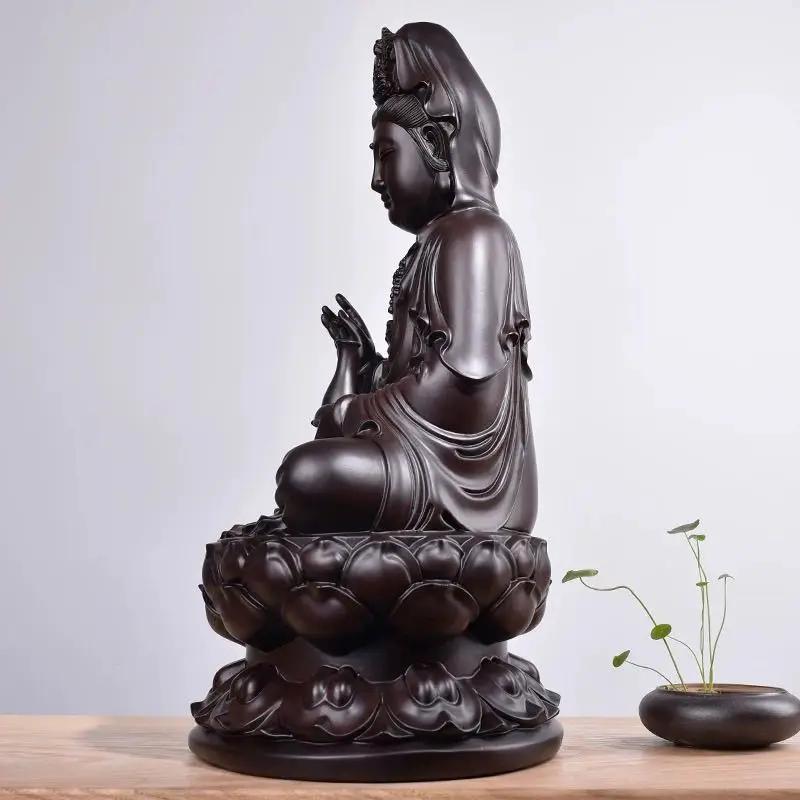Bois d'ébène Gravure Ornements Guanyin Bois Massif Figure de Bodhisattva du Bouddha Décoration Arts et Artisanat pour le Culte Domestique