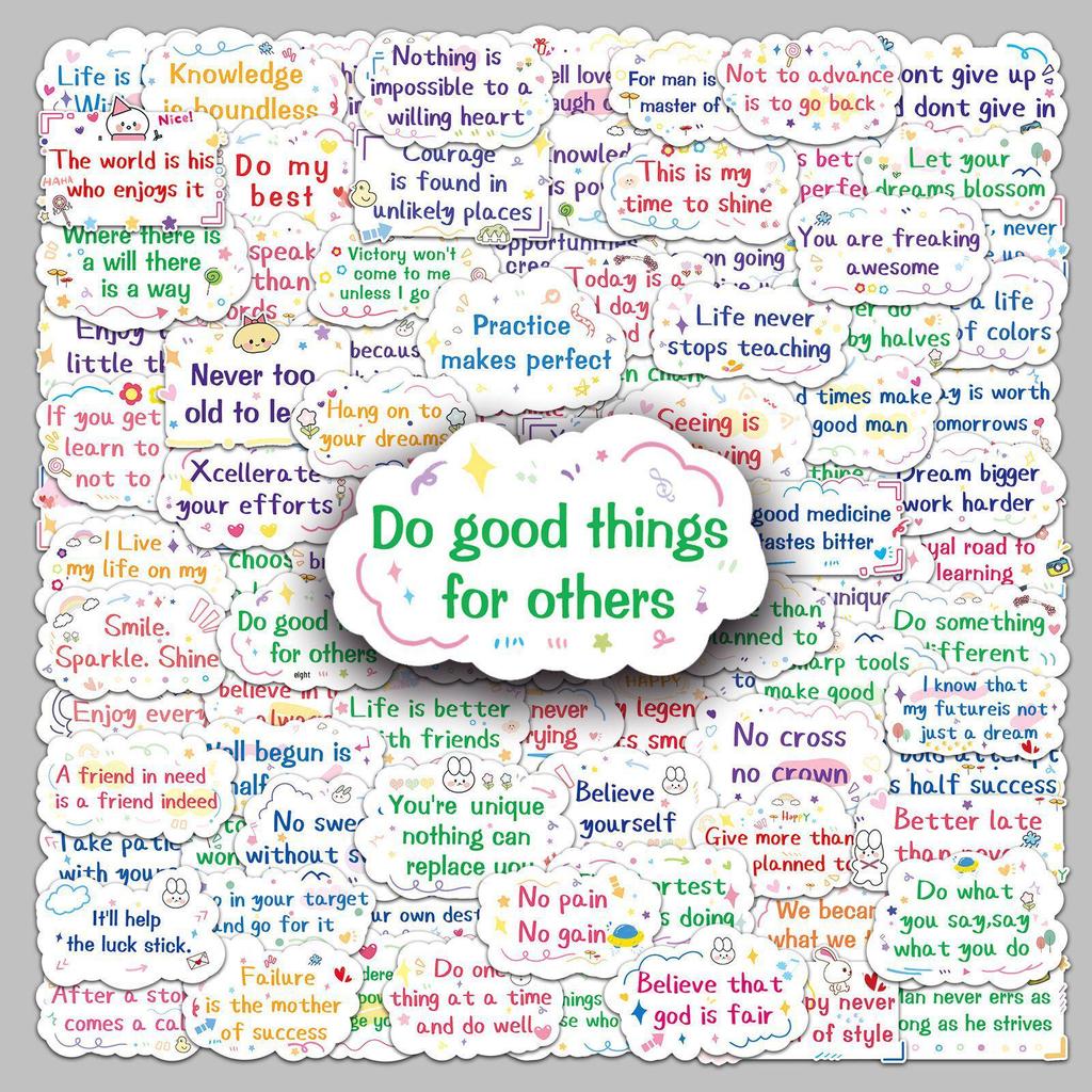Inspirational English Slogan Stickers - 100 Sheets for Laptop, Suitcase, Car, and Fridge Decor.