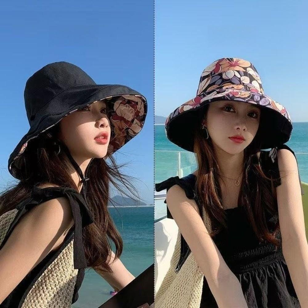 Solid Color Summer Sun Hat Double-Sided Sunscreen Visor Cap Casual Women Fisherman Hat Outdoor