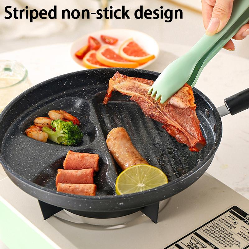 Non Stick 3 4 Hole Egg Frying Pan Wooden Handle Multi Section Skillet for Home Breakfast or Burger Making