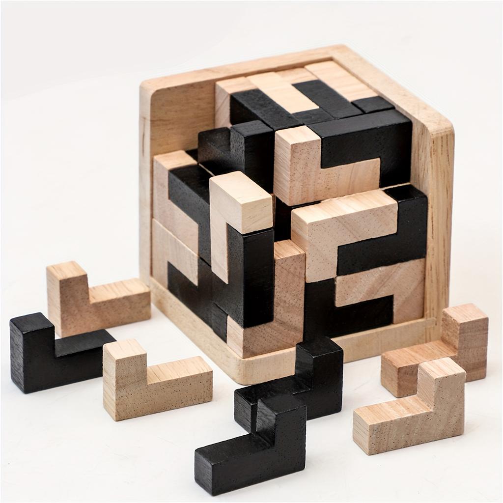 54pcs Wooden Brain Teaser Puzzle Cube Wooden Puzzles L-Enlightenment Intelligence Development Early Teaching Aids Shaped Jigsaw Logic Educational Toy