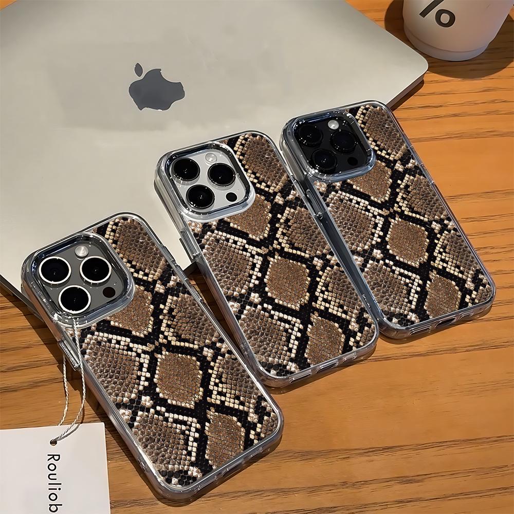 Vintage Brown And Gold Snake Pattern Phone Case For Iphone 17 17E 16E 15 Plus 16 12 Pro Max 11 14 13 Full Protection Shell Coque