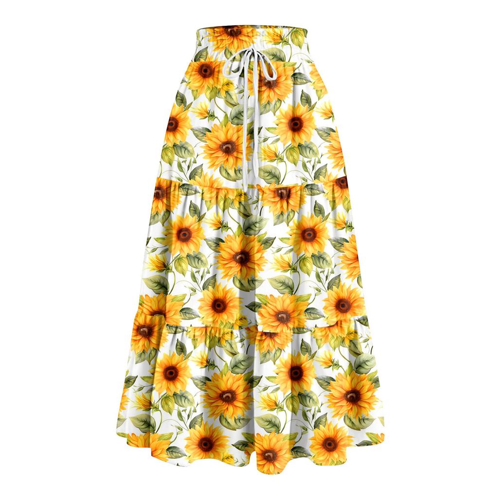 Kvinners Ruffled Spring Uformelt langt skjørt Ensfarget skjørt Retro plissert skjørt