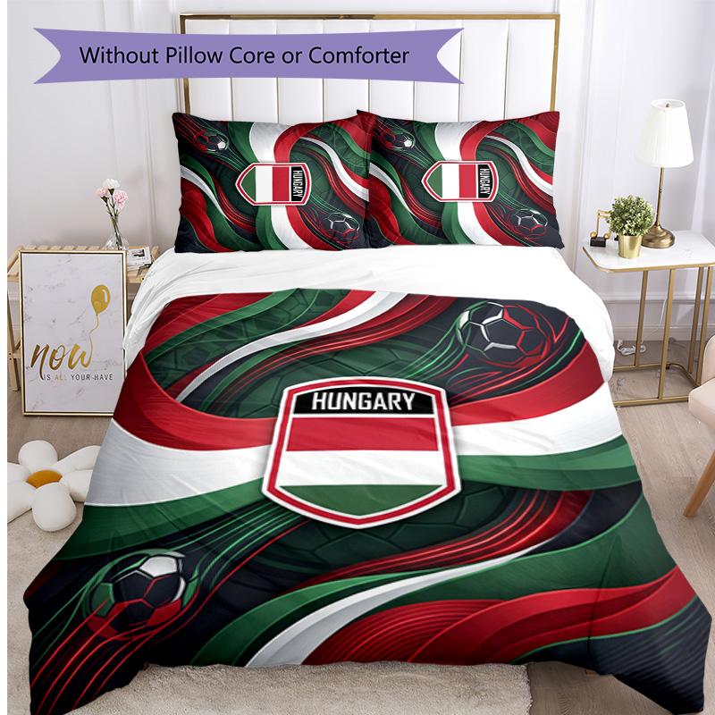 Set Biancheria da Letto Stampata Calcio Ungheria 3 Pezzi Copriletto Traspirante Accogliente come Regalo per Inaugurazione Casa o Festa