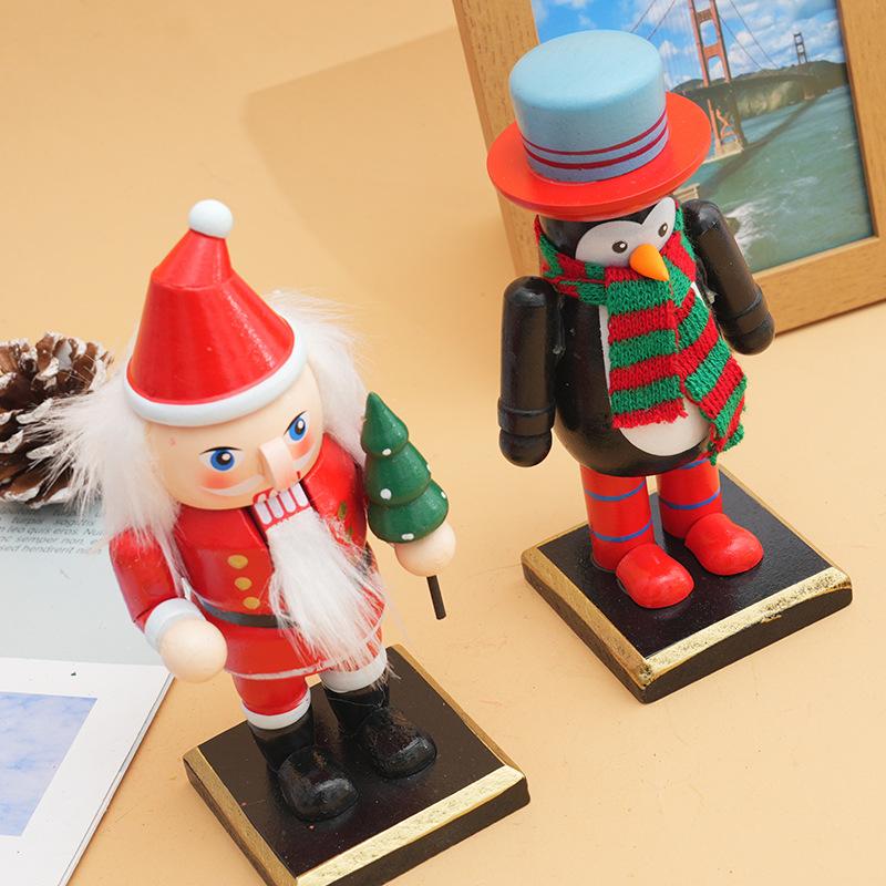 Christmas Wooden Nutcracker Soldier Figurine Vintage Xmas Window Display Home Desktop Ornament Holiday Decor Craft Xmas Gift