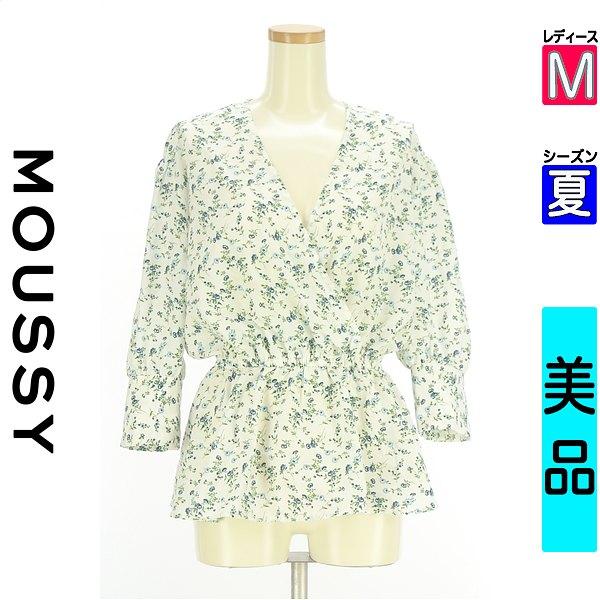 MOUSSY cut and sew pullover ladies summer long sleeve white M small floral pattern cachecoeur cut and sew [Used] [Used clothes] [Sale]