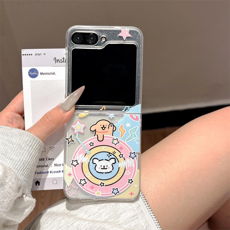 Korean Cute Puppy Phone Case For Samsung Z Flip 7 6 5 Cover Clear Cartoon Hard Cases for Galaxy Z Flip5 Flip6 Flip7 Kawaii Funda