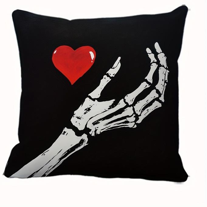 

Halloween Skeleton Hand with Heart Pillowcases - Spooky and Stylish Decor Sofa cushion cover holiday party decoration gift 16x16Inch