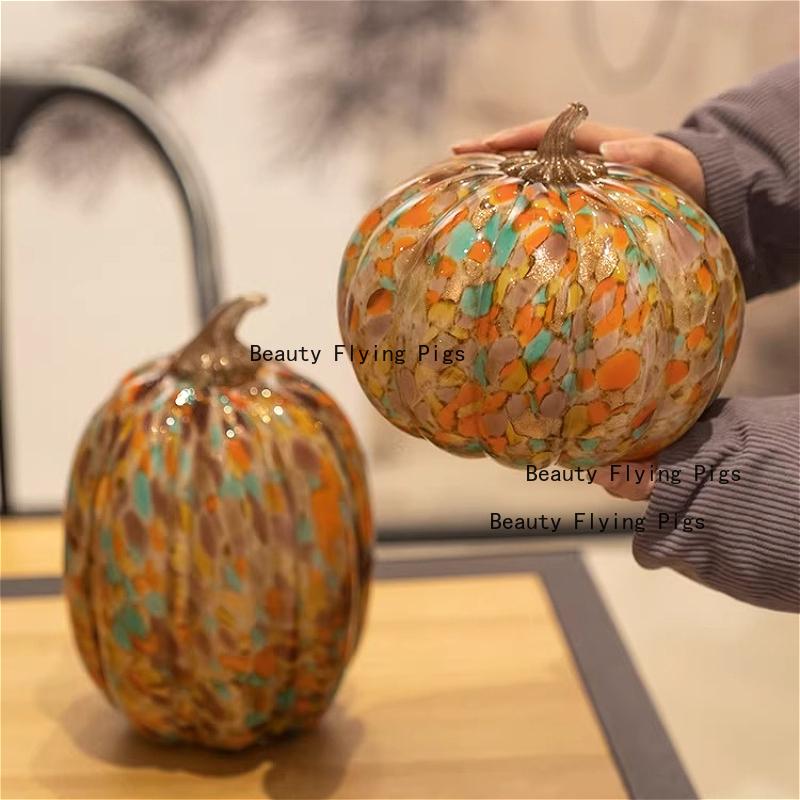 Glass Pumpkin Ornament Desktop Ornament Home Decoration Cartoon Pumpkin Shaped Ornament Halloween Decorations Glass Handicrafts