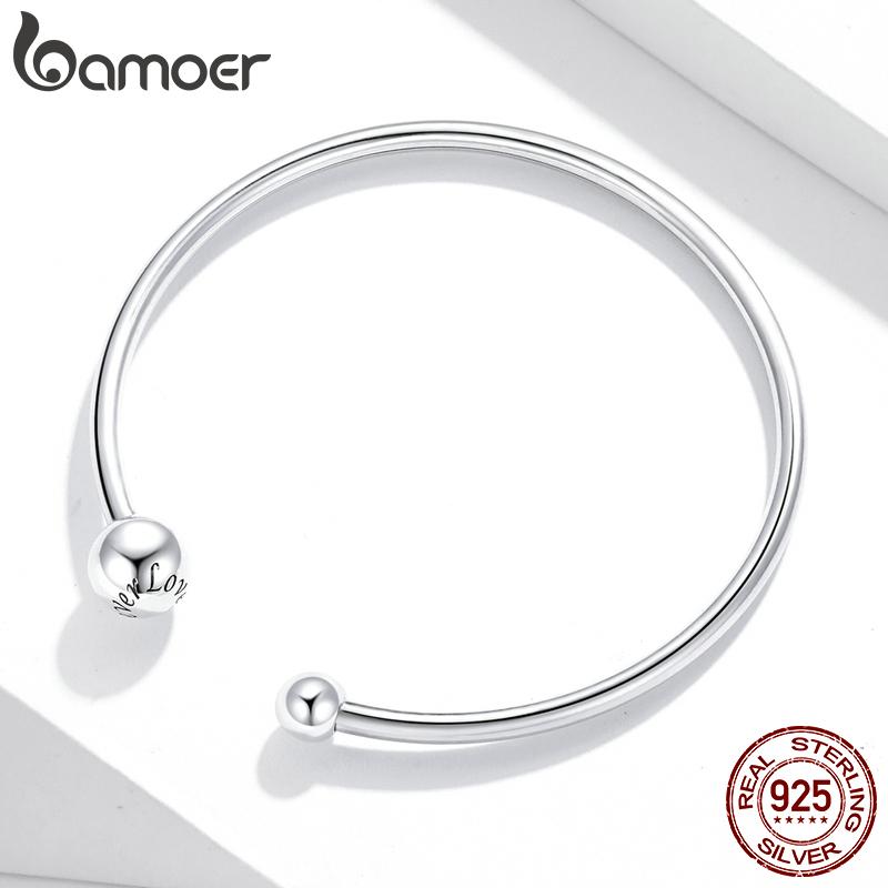 Bamoer Silver Bangle 925 Silver Threaded Beads Bracelet for Original Charm DIY Jewelry Accessories SCB198