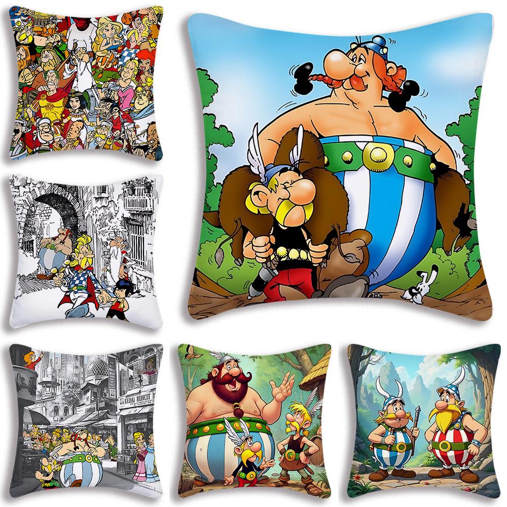 Federe Cuscino Carine Asterix E O-Obelix Cartone Animato Divano Decorativo Casa Stampa Double-sided Peluche Corto Federa Cuscino Carina