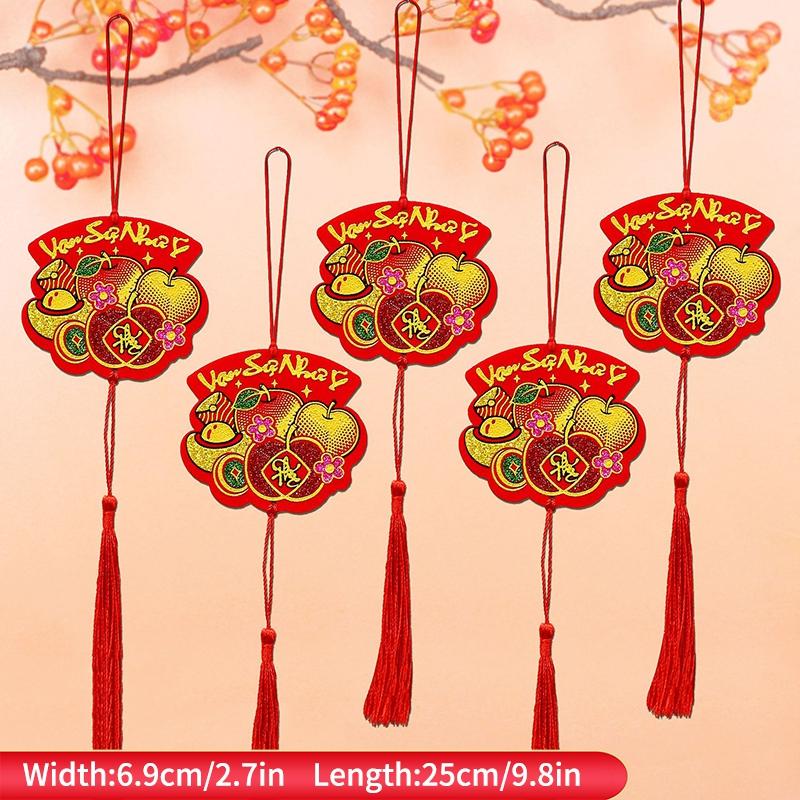 5pc Vietnamese New Year Pendant with Tassel Spring Festival Home Tree Hanging Lucky Decor The Year of Horse Party Hanging Supply
