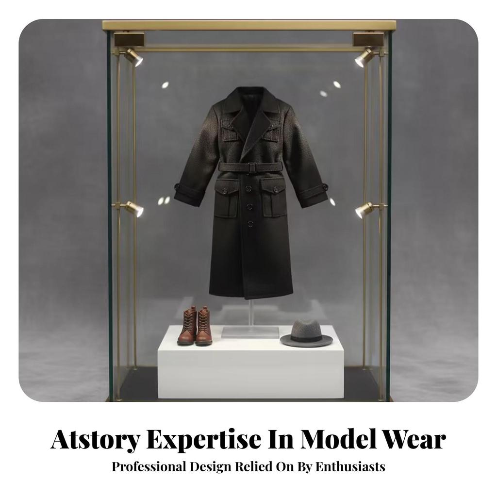 1/6 Scale Trench Coat Waist Belt Black Figure Outerwear