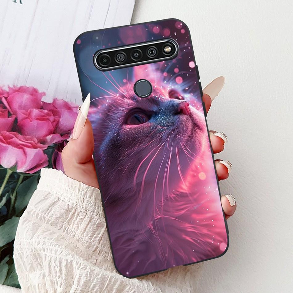 For LG K41S K51S 2020 Elegant Floral Cat Printed Phone Case For LG K41S K51S LM-K410 LM-K510 Black Silicone Soft Cases