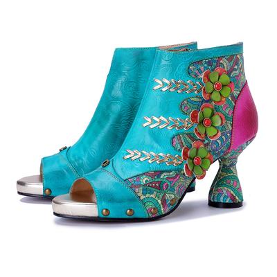 Handgemachte bestickte Blumen-Sandalen mit hohen Absätzen aus echtem Leder mit Peep-Toe-Damenschuhen