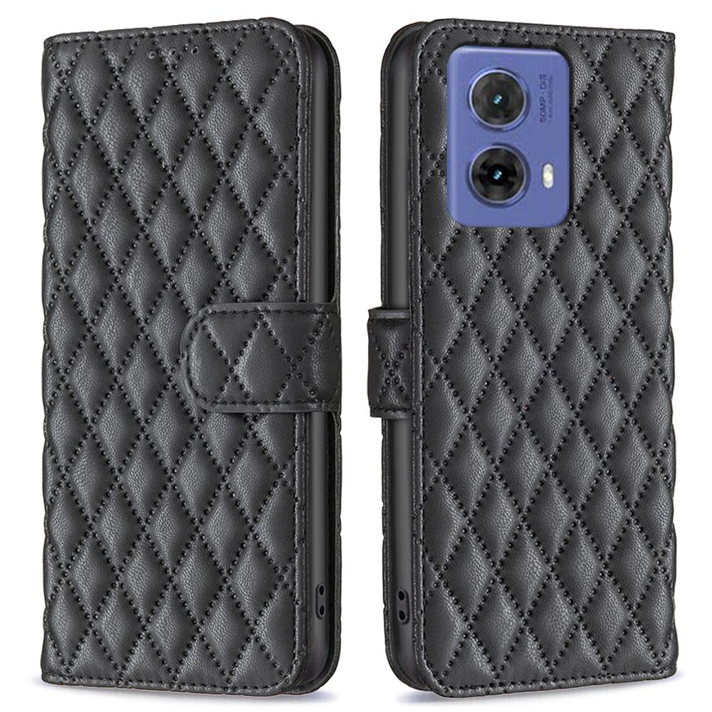 

BINFEN COLOR BF Style-14 For Motorola Moto G85 5G/S50 Neo 5G Leather Phone Case Rhombus Grid Black