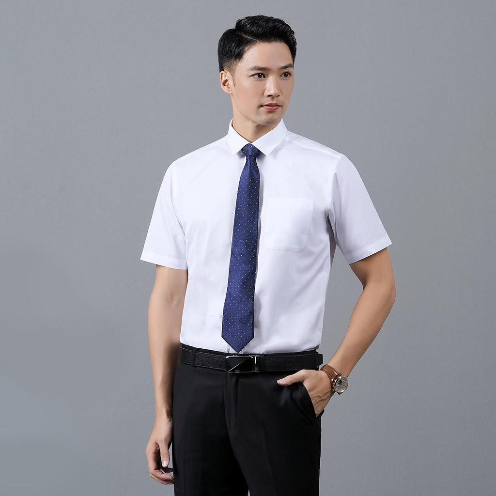 Men's Long-Sleeve White Shirts - Summer Anti-Wrinkle, Breathable, Sweat-Absorbent with Embroidered Logo