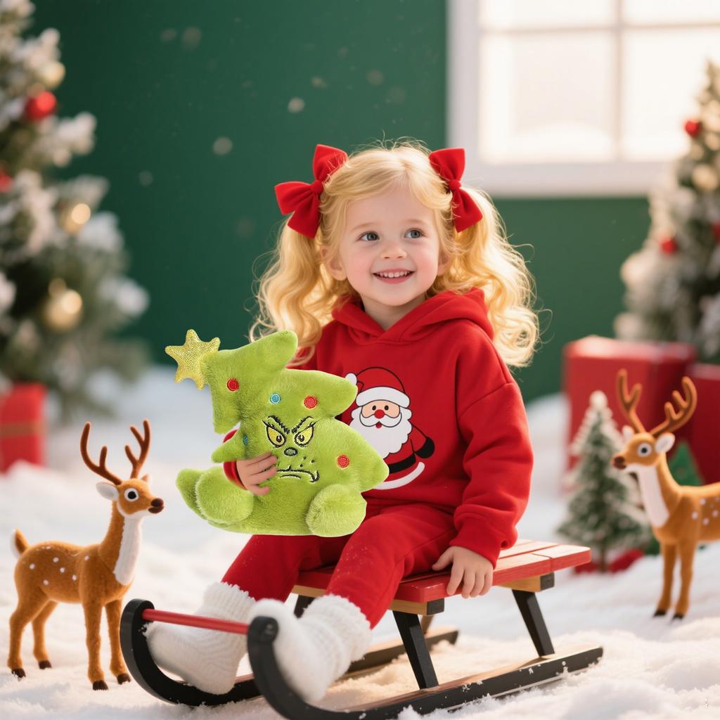 Christmas Plush Toy - Green-haired Christmas Tree 9.45-inch Stuffed Toy - With A Star On The Top  - Christmas Plush Toy