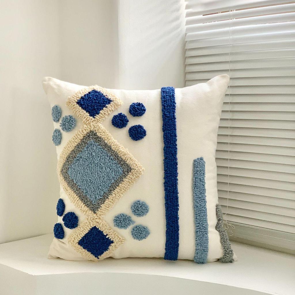 Bohemian Tassel Loop Pile Embroidered Throw Pillow for Sofa and Living Room