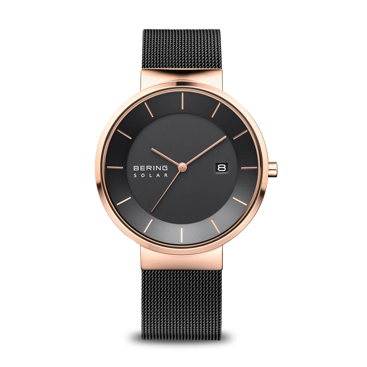 

BERING Solar Men s & Women s (Unisex) Black x Rose Gold Stainless Steel Mesh Strap Sapphire Glass 16439-166 Genuine Imported Product 3 Year Warranty