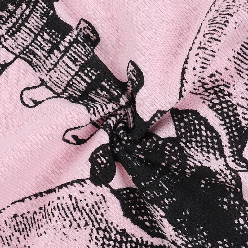 AltGoth Dark Goth Hotsweet Jumpsuit Damen Y2k E-Girl Totenkopf Print Langarm O-Ausschnitt Hohe Taille Strampler Punk Grunge Indie Kleidung