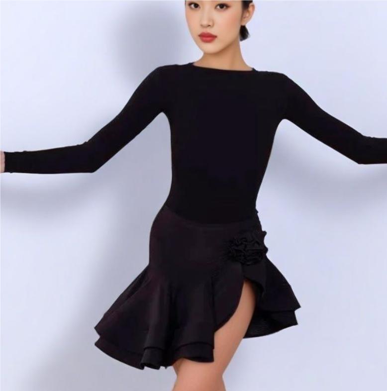 Latin Dance Dress Suit Costume for Girls Black Sexy Backless Bodysuit Chacha Rumba Tango Training Skirt Kids Dance Wear