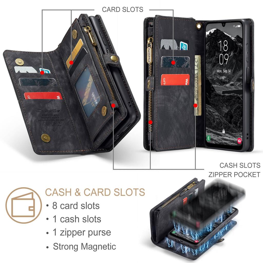 For Samsung Galaxy A17 Magnetic Wallet Case Compatible with Magnetic with RFID Blocking Zipper & Card Holder Strap Detachable