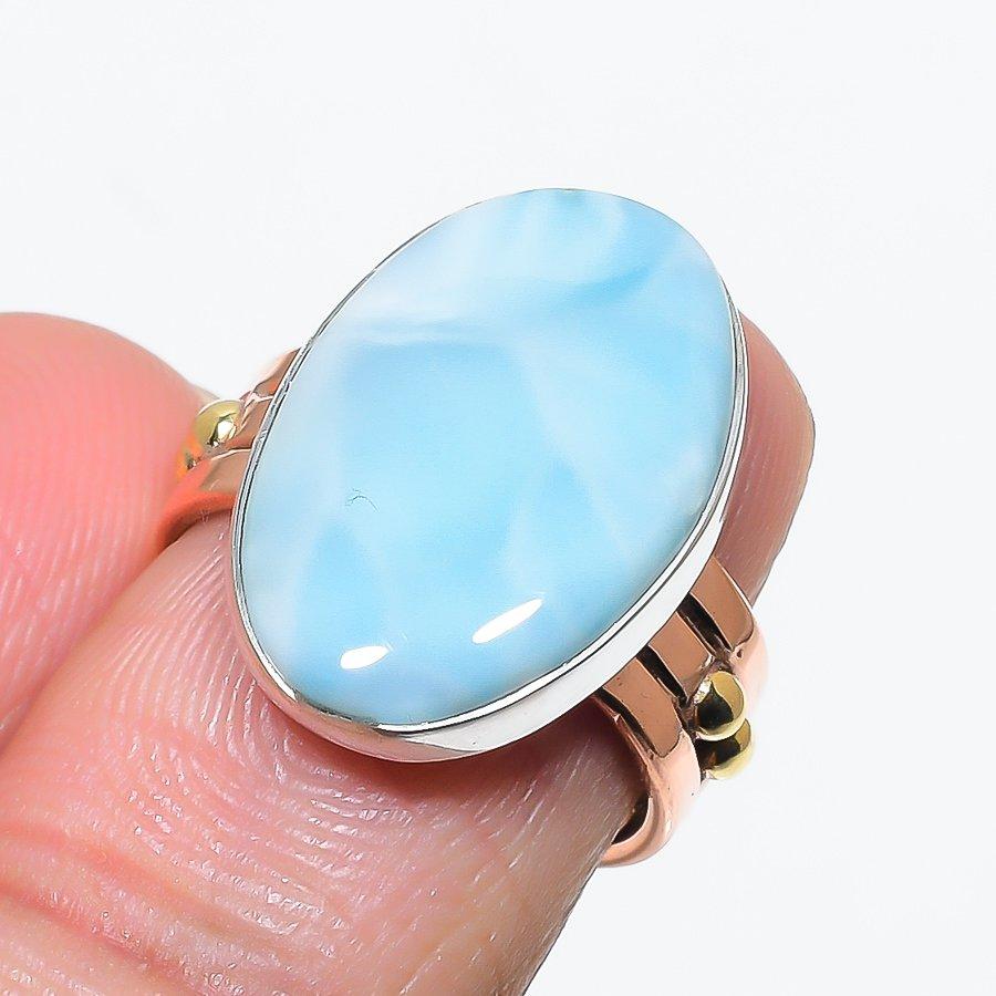 Natürlicher Larimar Edelstein 925 Sterlingsilber Schmuck Zweifarbiger Ring Größe 6.5 z1U60