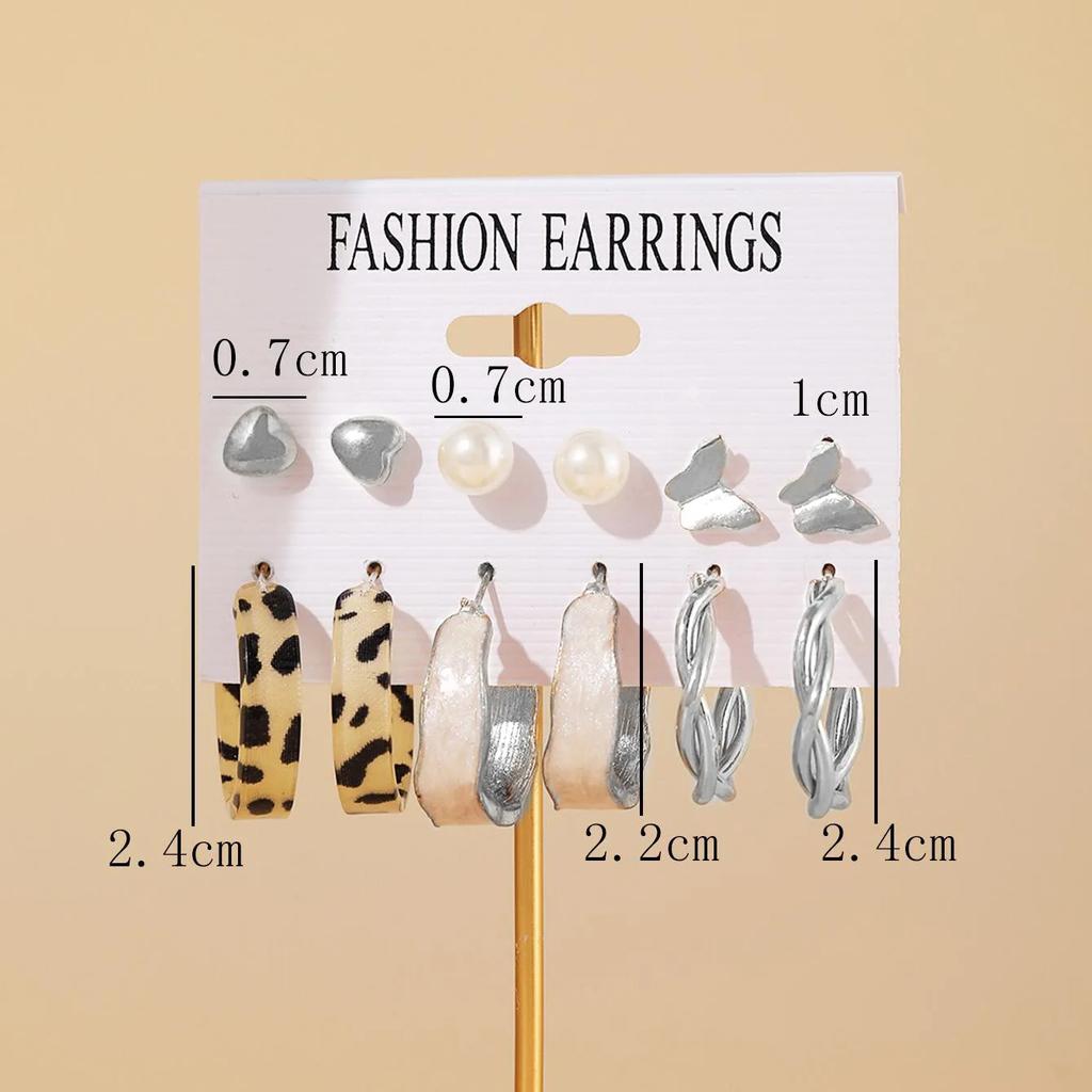 12Pcs Classic Fashion Butterfly Heart Drop Dangle Earrings for Women Charm Gold Color Enamel Pearl Hoop Earring Punk Jewelry Set