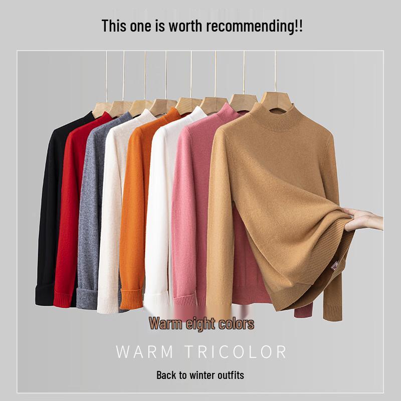 Hengyuanxiang Women's 100% Pure Wool Thick Half-High Collar Sweater