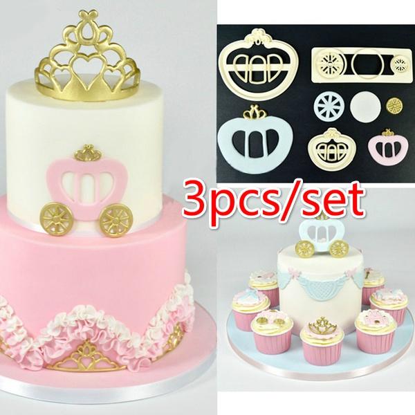 

3 Pcs/set Princess Carriage Print Plunger Fondant Cake Mold Plastic Cookie Cutter