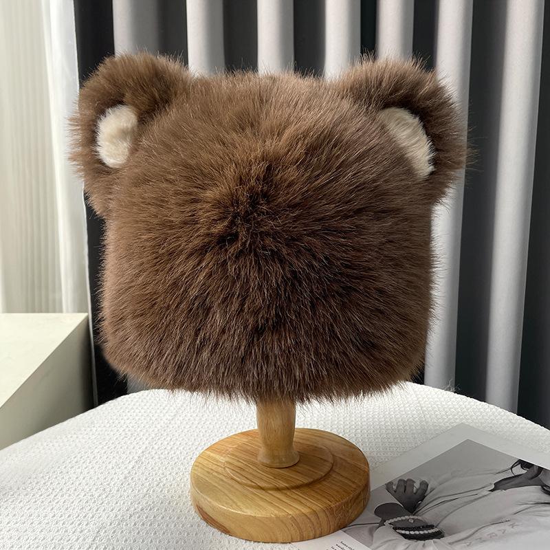 Imitation Fur Cute Bear Hat for Women Autumn and Winter Warm Ear Protection Cap Korean Style Plush Large Head Circumference Knitted Hat