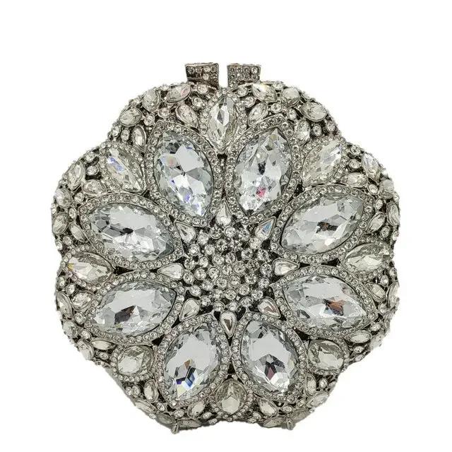 

Boutique De FGG (in stock) Round Circular Women Crystal Clutch Evening Bags Rhinestone Wedding Party Handbags and Purses Mini Size