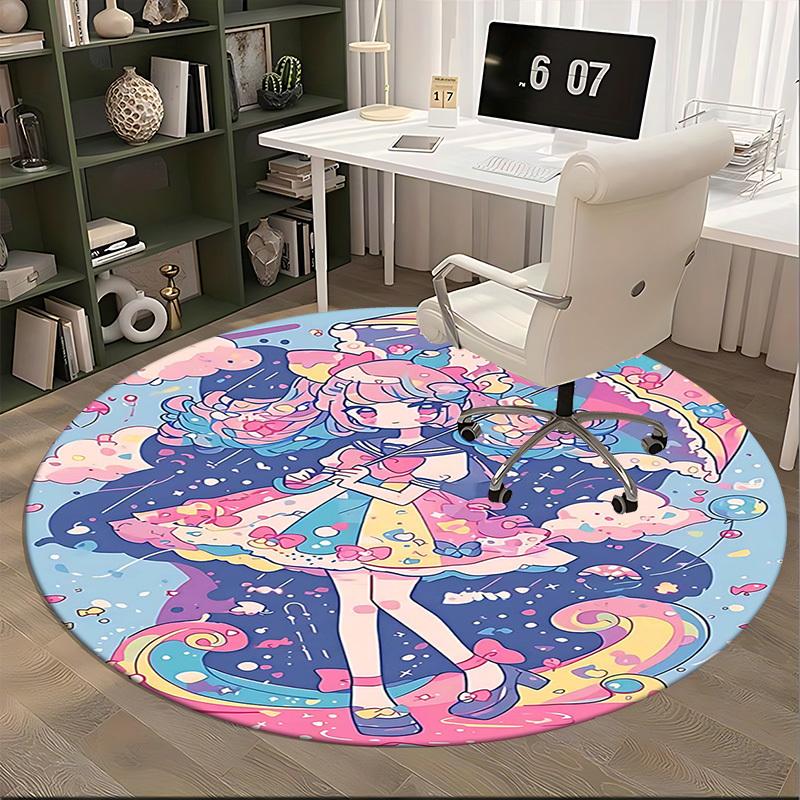1pc Anime Design Sailor Girl Round Carpet Office Chair Mat, Non Slip Rug for Home Decor, Living Room, Bedroom, Game Room