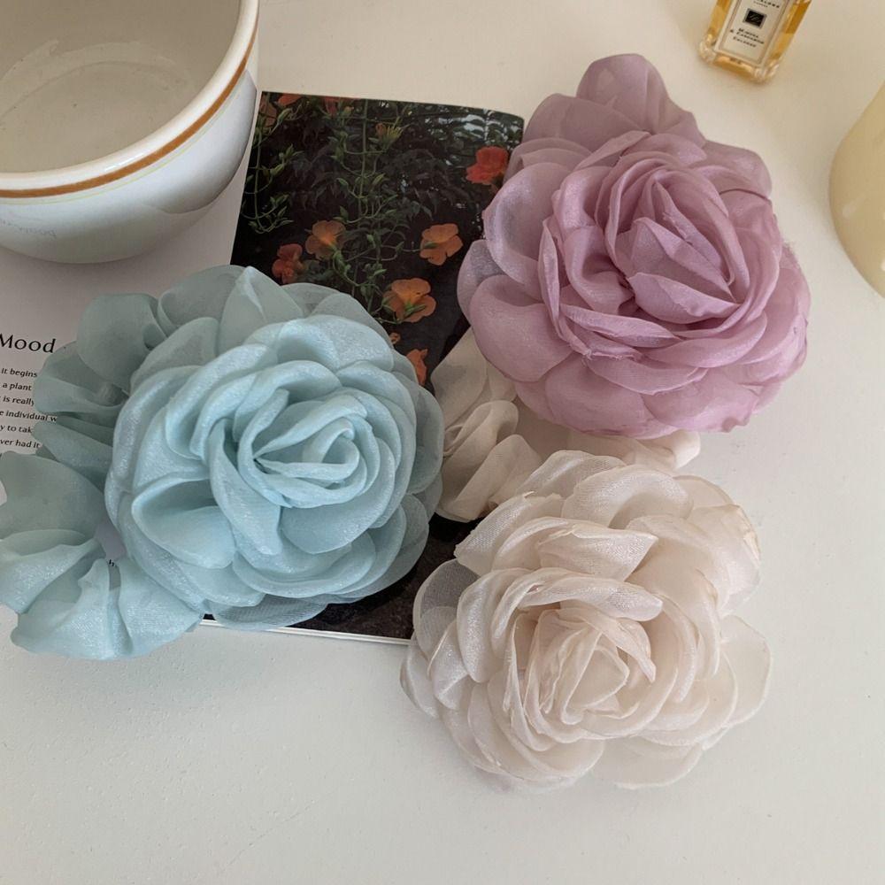 Ponytail Holder Rose Hair Rope Hair Tie Elastic Hair Band Cute Mesh Flower Hair Band Female