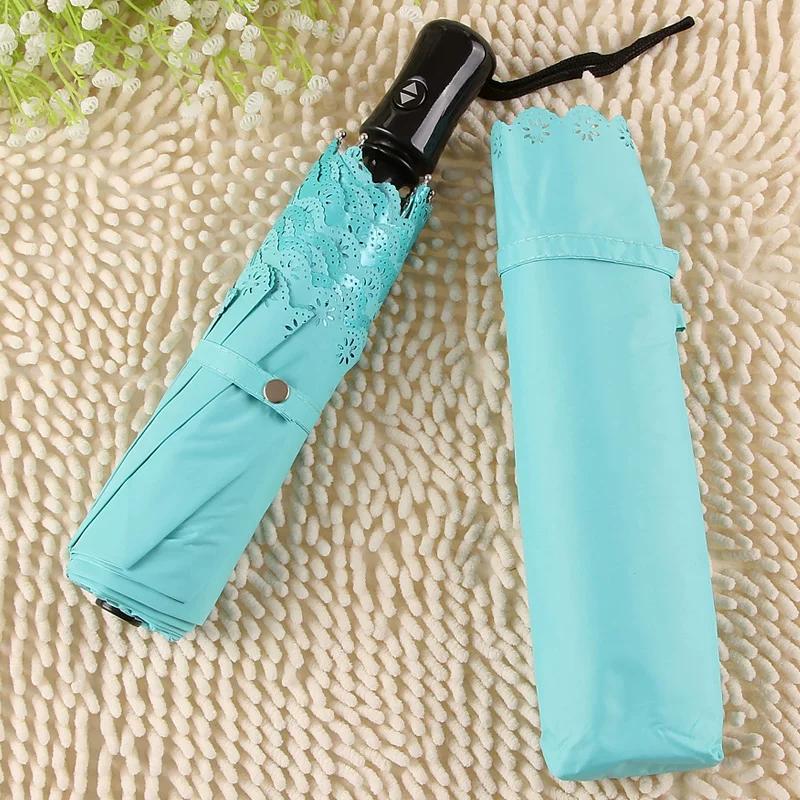 Color Glue Self-opening Umbrella Sun Protection Folding UV Protection Automatic Women Rain Or Shine Dual-Use Umbrella Fresh Hollow Lace