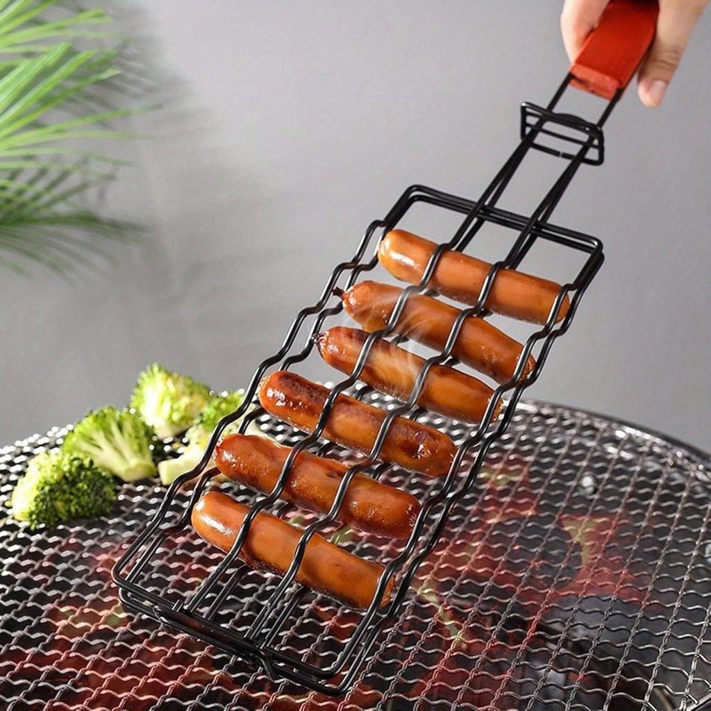3pcs Non Stick Hot Dog Grilling Tongs,Multifunctional Metal Barbecue Basket, Suitable for Sausages,Picnics, And Camping ,Essential Barbecue Accessory