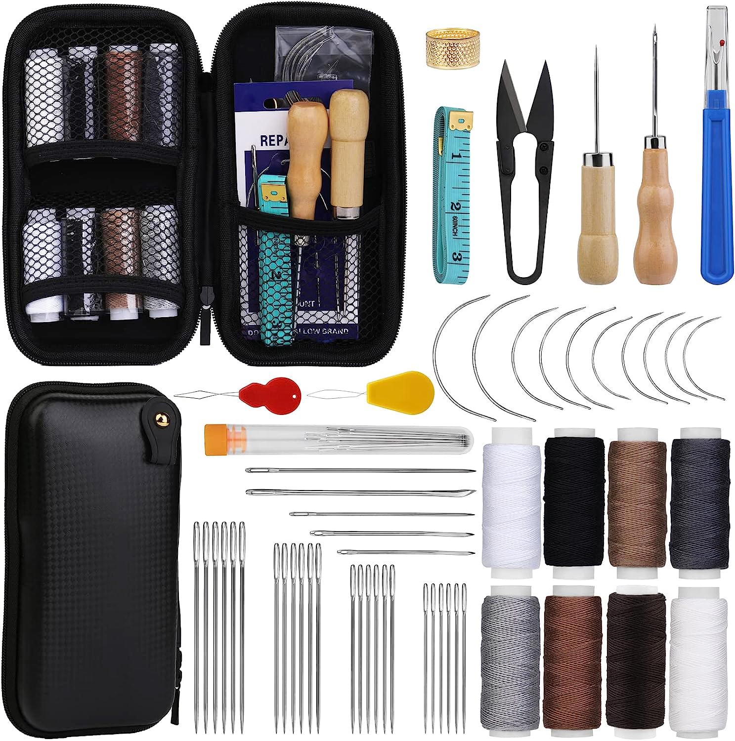 

Fenrry 54PCS Набор для шитья кожи Набор для шитья кожи с шилом, нитками, вспарывателем швов, ножницами, кожаными инструментами для начинающих