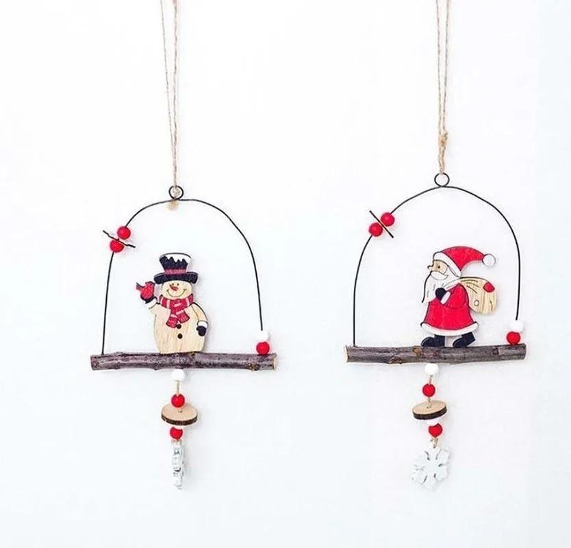 Lanterna Metallica e Legno Stile Serie Natalizia Decorazione da Appendere Albero di Natale in Piedi Babbo Natale Ciondolo per Porta Articoli per Feste