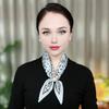Satin Neck Scarf Irregular Geometric Pattern Wrinkle-resistant Scarf with Magnetic Imitation Pearl Buckle Outfit Accessory