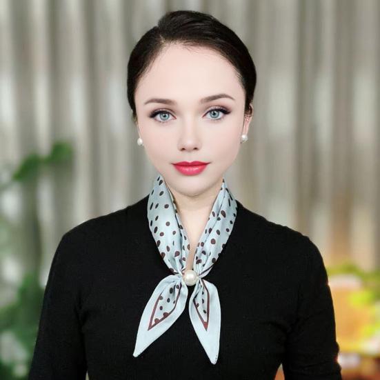 Satin Neck Scarf Irregular Geometric Pattern Wrinkle-resistant Scarf with Magnetic Imitation Pearl Buckle Outfit Accessory